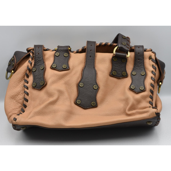 Mulberry Roxanne Whipstitch Brown & Tan Soft Leather Buckle Handbag Satchel - Picture 3 of 16